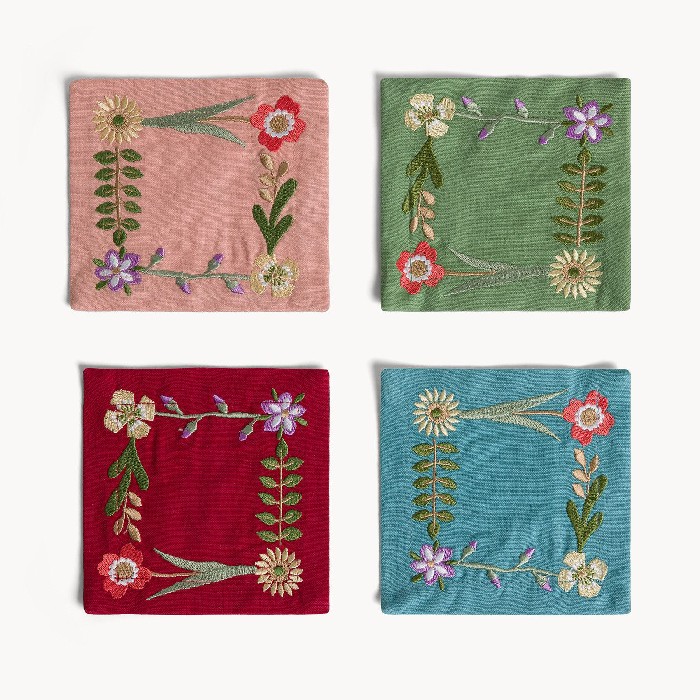 tableware/placemats-coasters-trivets/coincasa-set-of-4-cotton-coasters-with-floral-embroidery