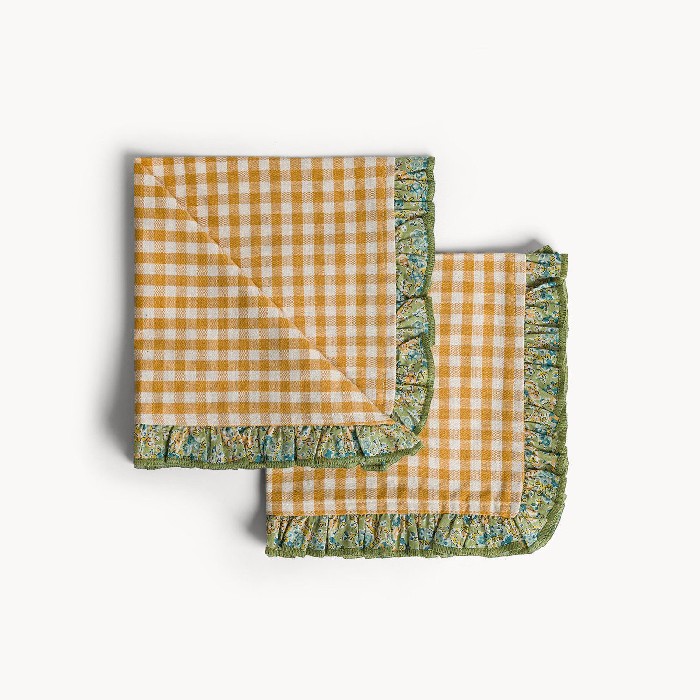 tableware/miscellaneous-tableware/coincasa-set-of-2-pure-cotton-gingham-napkins-with-floral-ruffle