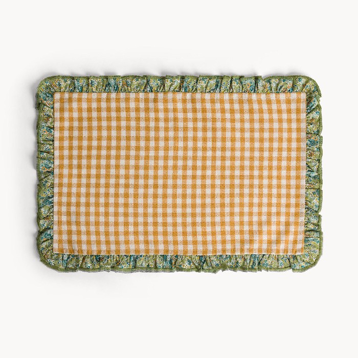 tableware/placemats-coasters-trivets/coincasa-pure-cotton-gingham-placemat-with-floral-ruffle-7467314