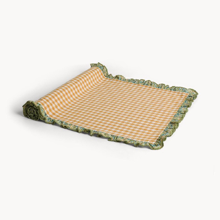 home-textiles/table-cloths-runners/coincasa-pure-cotton-gingham-runner-with-floral-ruffle