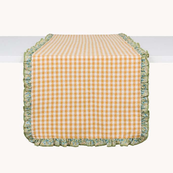 home-textiles/table-cloths-runners/coincasa-pure-cotton-gingham-runner-with-floral-ruffle