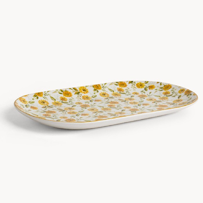 tableware/plates-bowls/coincasa-new-bone-china-oval-plate-with-sunflower-motif