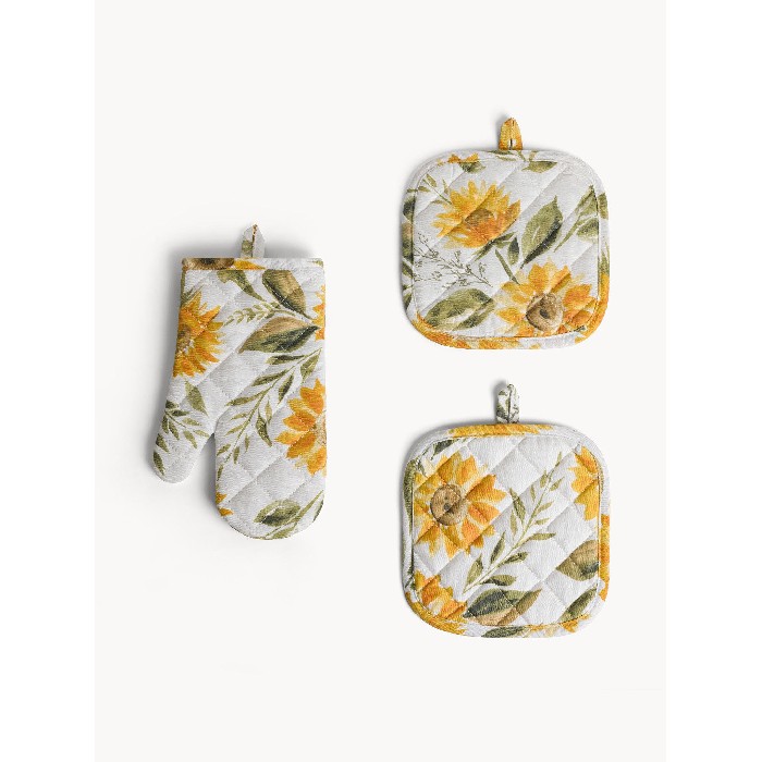 home-textiles/kitchen-textiles/coincasa-set-of-2-pot-holders-and-kitchen-glove-cotton-panama-sunflower-print