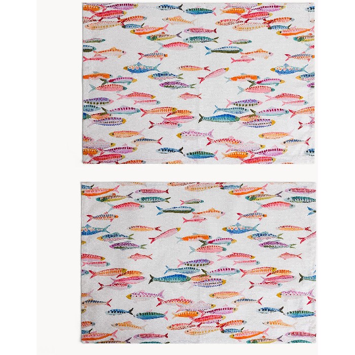 tableware/placemats-coasters-trivets/coincasa-set-of-2-pure-cotton-panama-placemats-with-fish-print