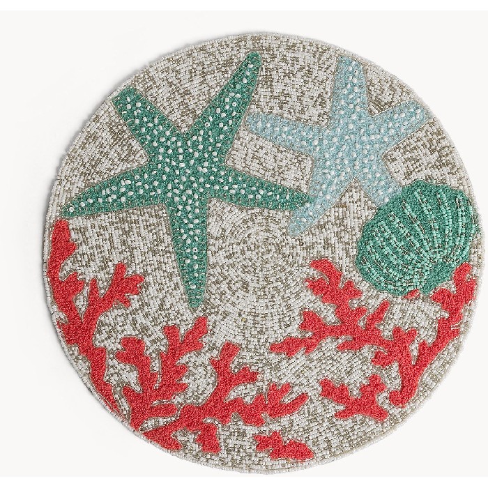 tableware/placemats-coasters-trivets/coincasa-round-placemat-with-coral-detail-and-beads