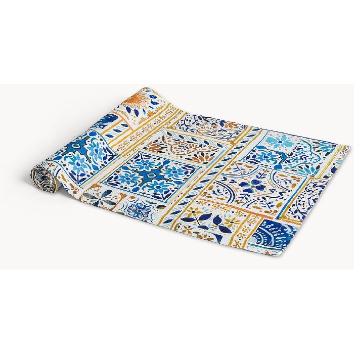 home-textiles/kitchen-textiles/coincasa-runner-in-pure-cotton-panama-with-majolica-print-7479037