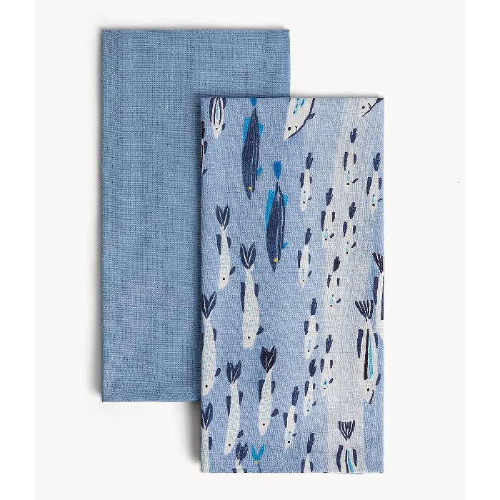 home-textiles/kitchen-textiles/coincasa-set-of-2-pure-cotton-tea-towels-with-fish-print-blue-7479169