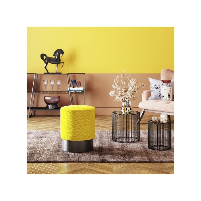 living/seating-accents/kare-stool-jody-yellow-mesh-black-ø35cm