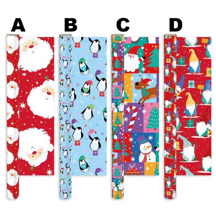 christmas/wrapping-paper-ribbons/xmas-gift-wrap-roll-4m-x-69cm-santa-4-assorted