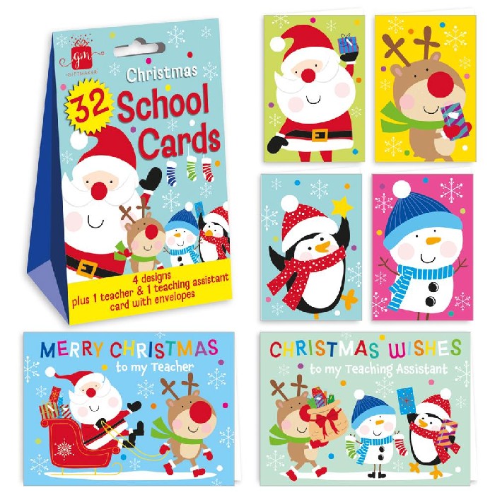 christmas/wrapping-paper-ribbons/cute-santa-boxed-cards-–-pack-of-32