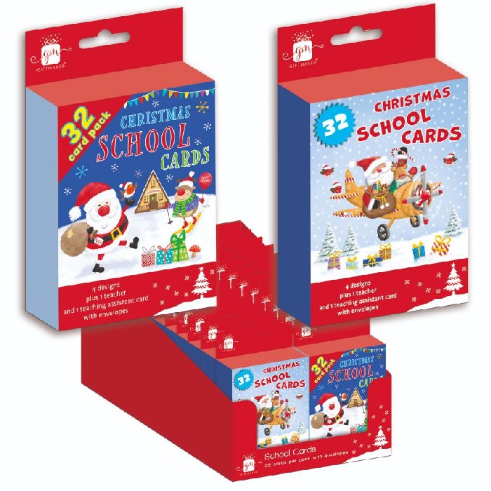 kids-and-stationery/stationery-cards/christmas-school-and-santa-boxed-cards-set-of-32-pieces