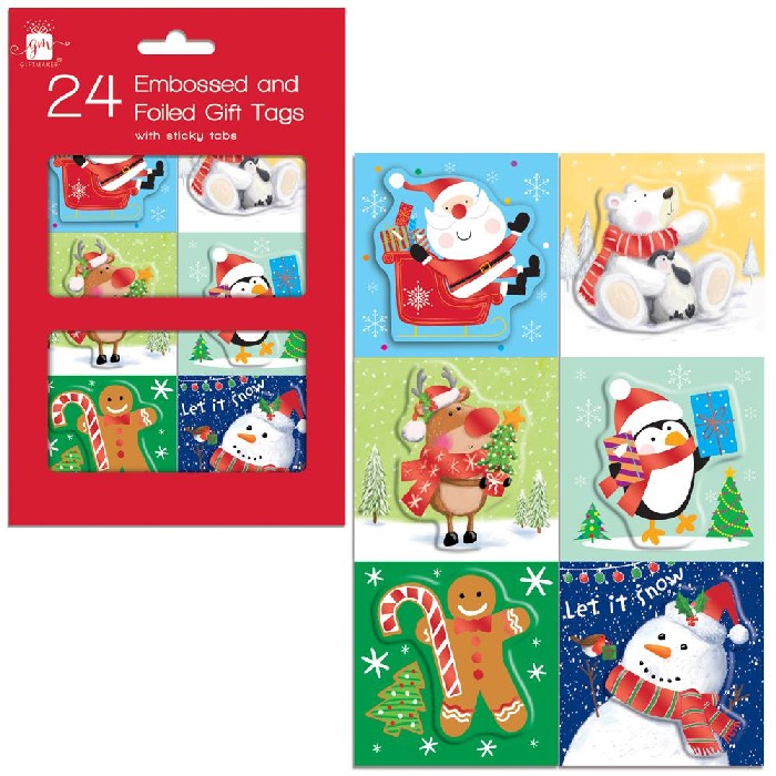 christmas/wrapping-paper-ribbons/embossed-novelty-christmas-tags-–-pack-of-24