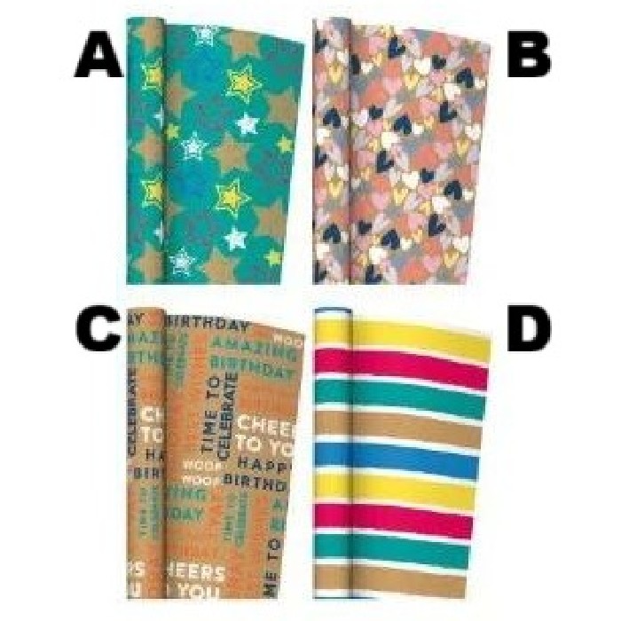 kids-and-stationery/stationery-gift-bags-wrapping-paper/gift-wrap-roll-2m-x-69cm-–-50-fashion-kraft-–-4-assorted