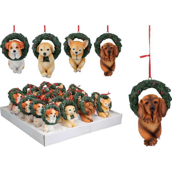 christmas/baubles/xmas-hanging-decoration-dog-in-wreath-–-4-assorted