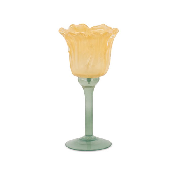home-decor/candle-holders-lanterns/decorative-yellow-tulip-glass-candle-holder-diameter-10cm-x-h20cm