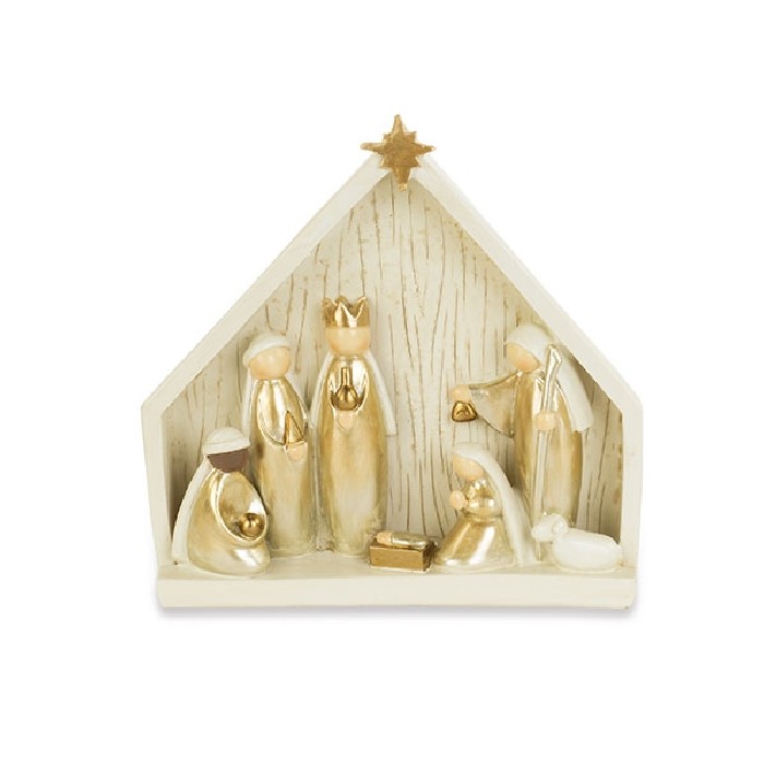 christmas/cribs-villages/xmas-gold-nativity-with-three-kings-and-hut-–-h18cm