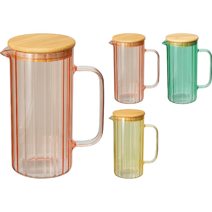 tableware/carafes-jugs-bottles/borosilicate-glass-pitcher-with-bamboo-lid-900ml-3-assorted-colours