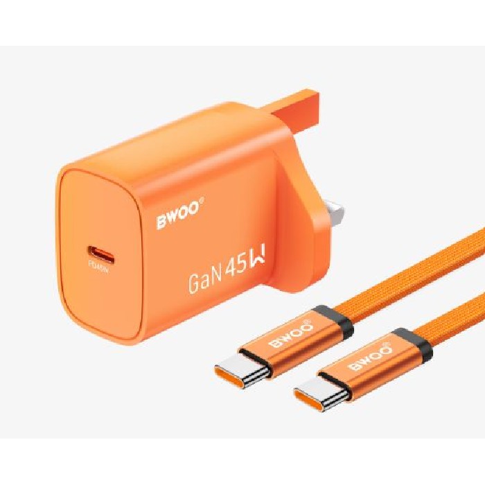 electronics/chargers-power-bank/bwoo-orange-45w-gan-charger-with-usb-c-cable-–-uk-plug