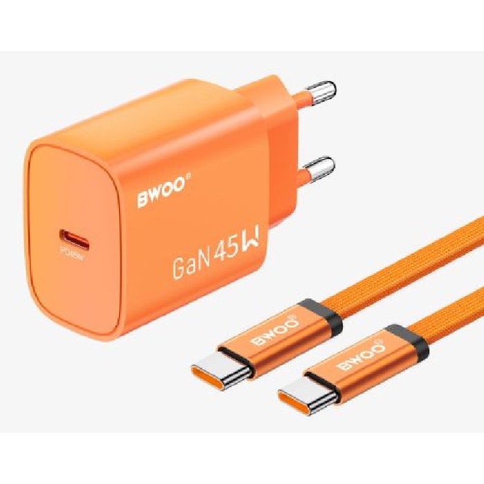 electronics/chargers-power-bank/bwoo-orange-45w-gan-charger-with-usb-c-cable-eu-plug
