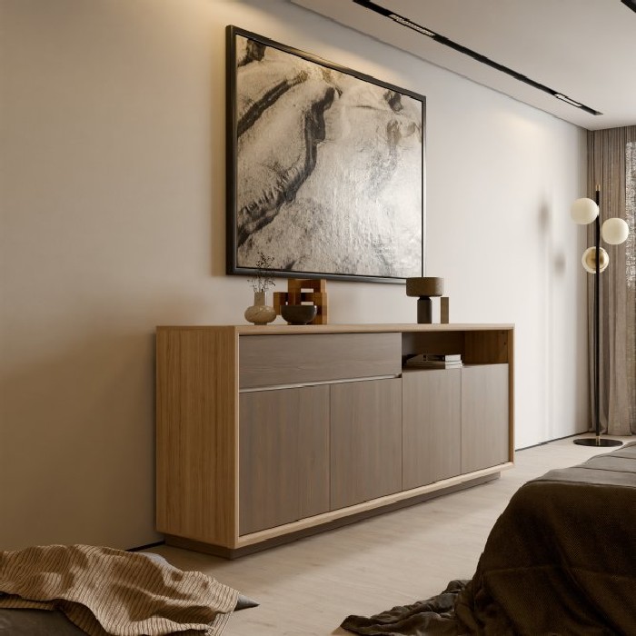 dining/dressers/ficar-sideboard-with-4-doors-1-drawer-1-open-shelf-finished-in-riva-oak-and-imbiah-pine