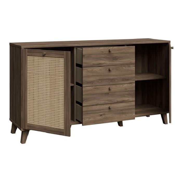 dining/dressers/glenkeen-sideboard-with-2-doors-and-4-drawers-finished-in-valencia-oak-and-natural-rattan