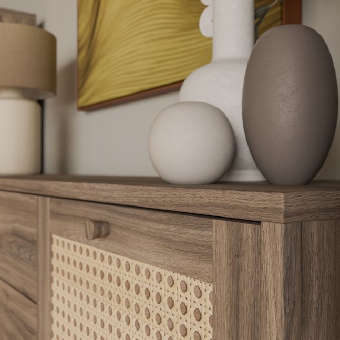 dining/dressers/glenkeen-sideboard-with-2-doors-and-4-drawers-finished-in-valencia-oak-and-natural-rattan