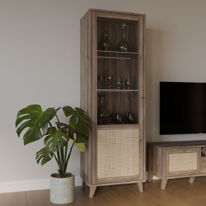 living/wall-systems/glenkeen-display-cabinet-with-left-opening-doors-finished-in-valencia-oak-and-natural-rattan