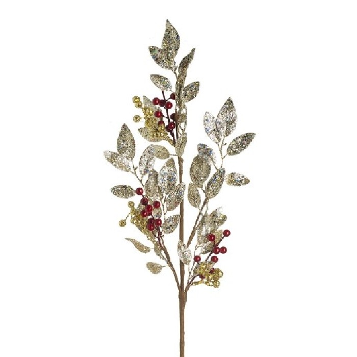 christmas/decorations/red-berry-metallic-leaf-spray
