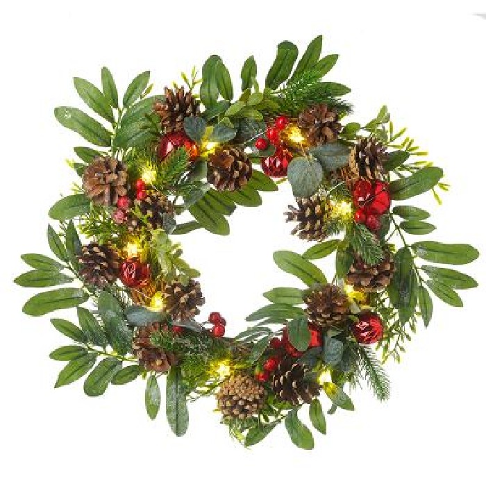 christmas/wreaths/christmas-light-up-green-wreath-with-red-berries-and-cones