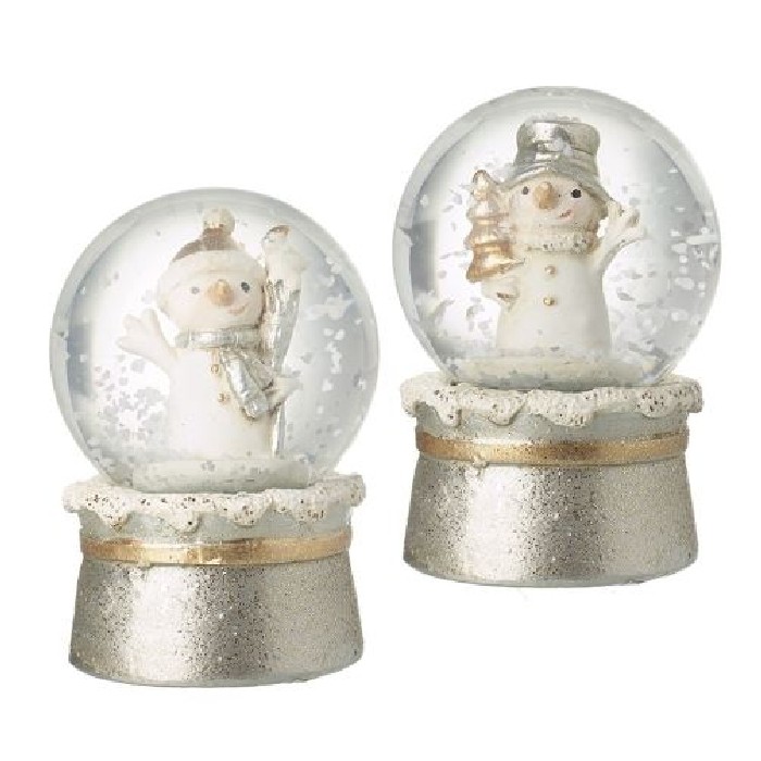 christmas/decorations/xmas-resin-snow-globe-with-snowman-and-silver-base-–-2-assorted