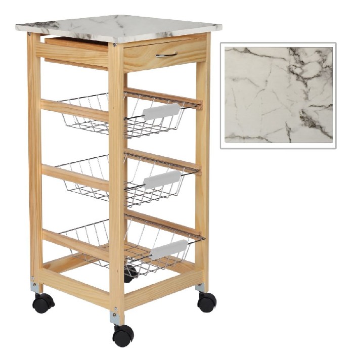 kitchenware/racks-holders-trollies/kasaviva-trolley-3-tier-natural-with-marble-effect-top-1645260