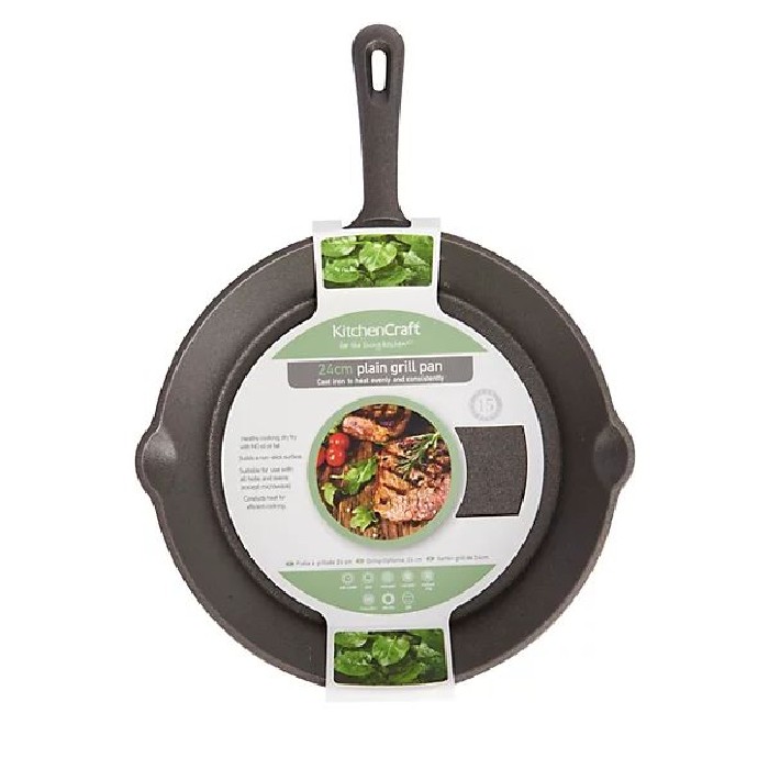 kitchenware/pots-lids-pans/kitchencraft-deluxe-cast-iron-24cm-round-plain-grill-pan