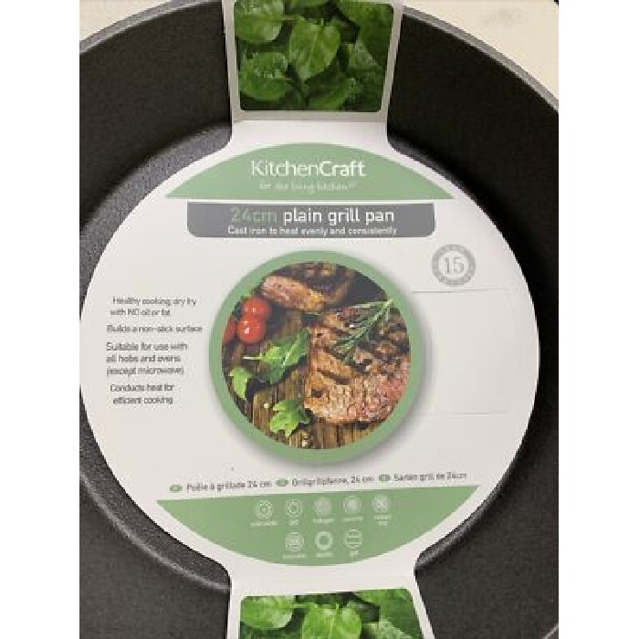 kitchenware/pots-lids-pans/kitchencraft-deluxe-cast-iron-24cm-round-plain-grill-pan