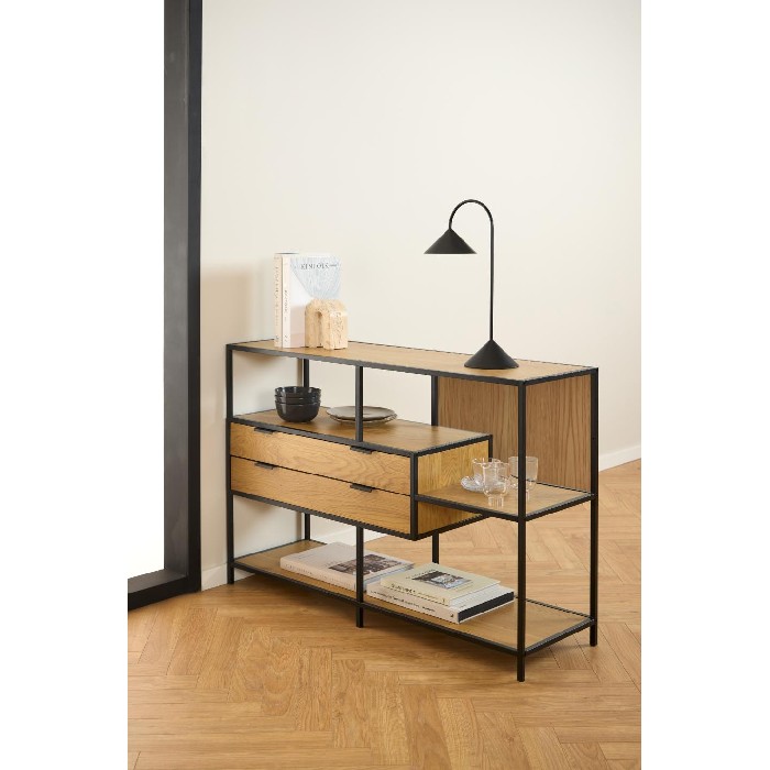 bedrooms/chest-of-drawers/seaford-open-chest-finished-in-wild-oak-with-black-metal-structure