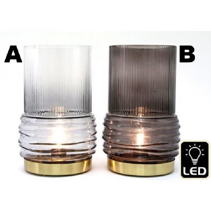 home-decor/decorative-ornaments/led-grey-ribbed-glass-14cm-x-23cm-set-of-2-assorted