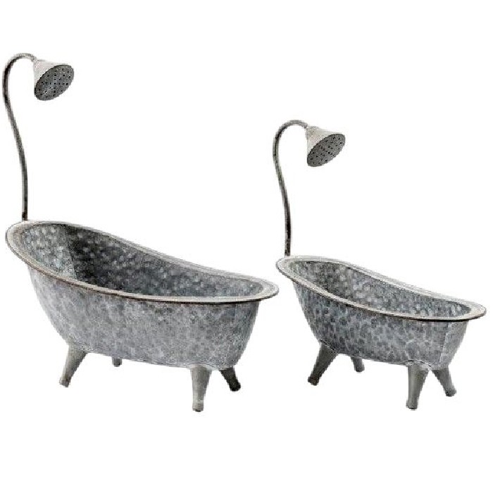 home-decor/indoor-pots-plant-stands/set-of-2-galvanised-bathtub-planter-with-shower-head-planters