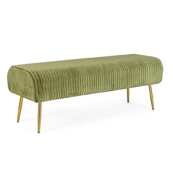 Selena Bench With Gold Legs Upholstered In Olive Green Individual