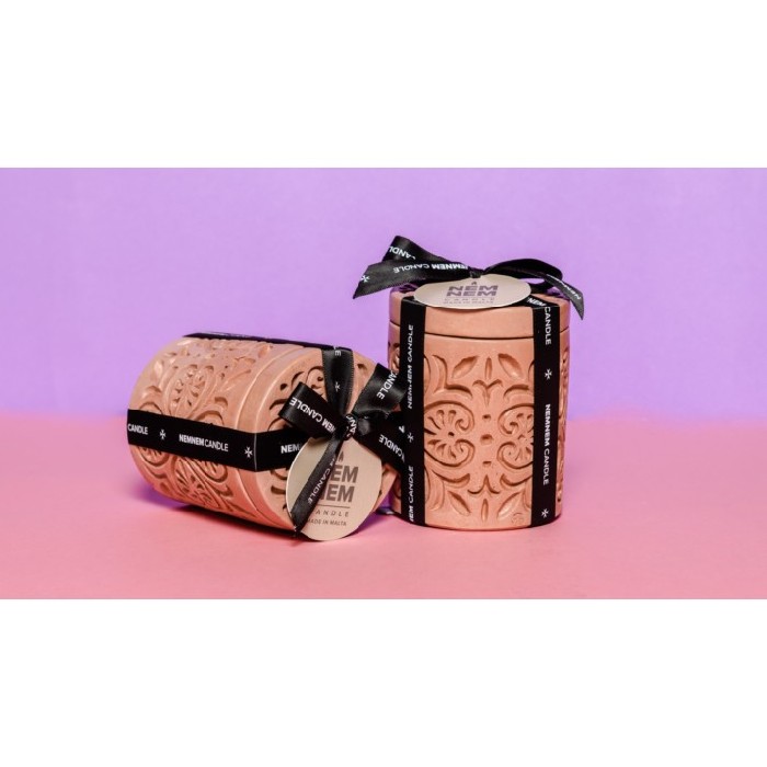 Nemnem Candle Small Cylinder Jar Maltese Heart Tile Greybeigerose