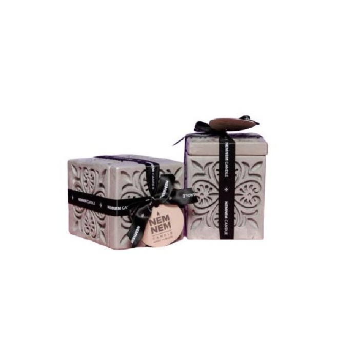 Nemnem Candle Small Cube Jar Maltese Heart Tile Greybeigerose Candles
