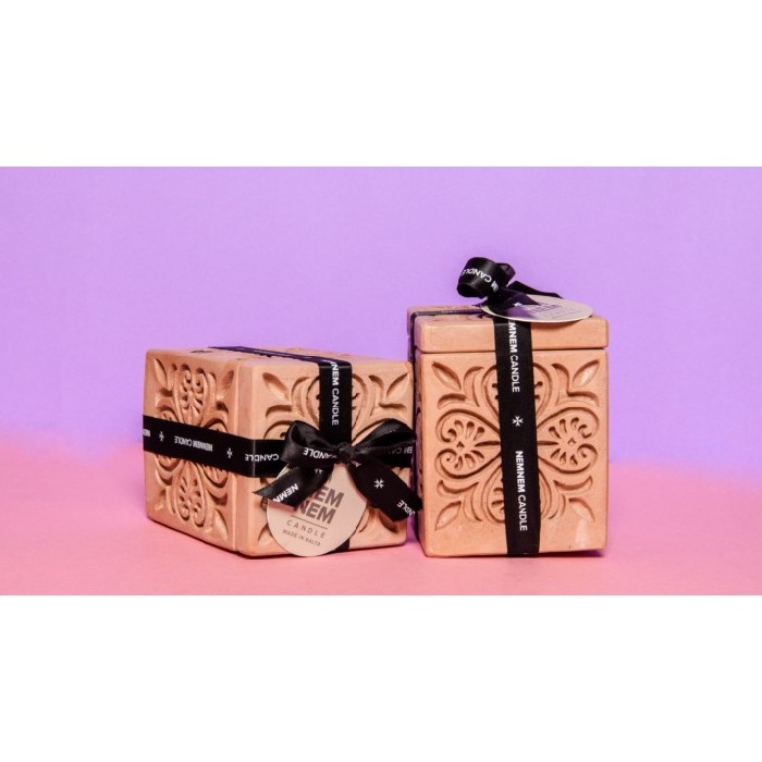 Nemnem Candle Small Cube Jar Maltese Heart Tile Greybeigerose Candles Home Fragrance Home Decor