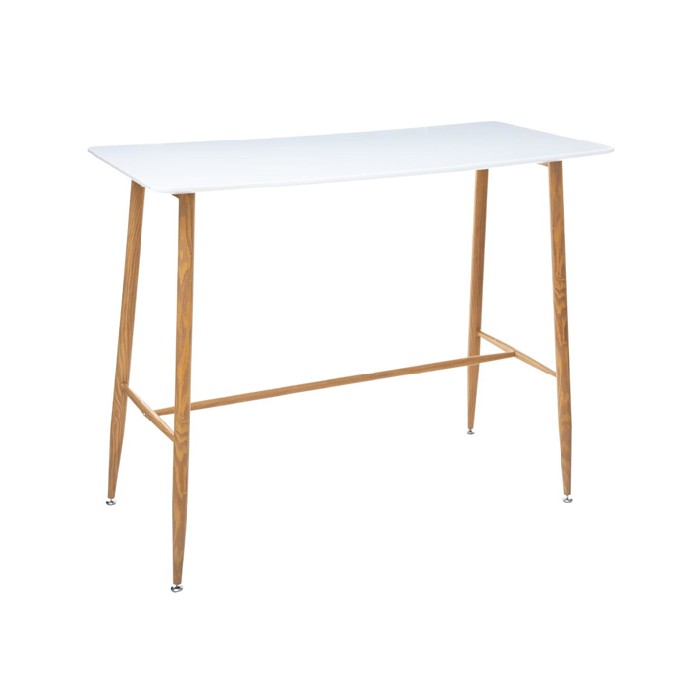 Roka Bar Table With Wood Finish Steel Legs And White Top Bar Tables