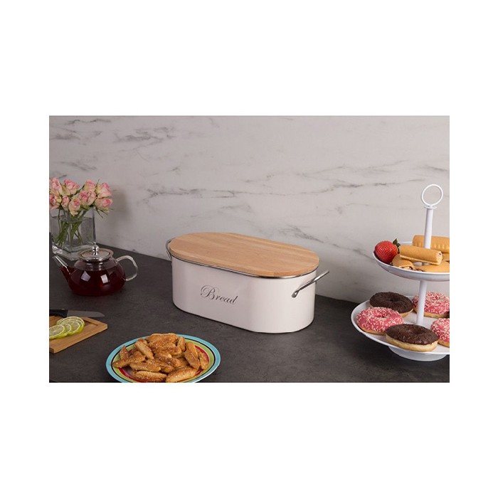 zellerbreadbinvintagewithwoodenlidmetal kitchenware