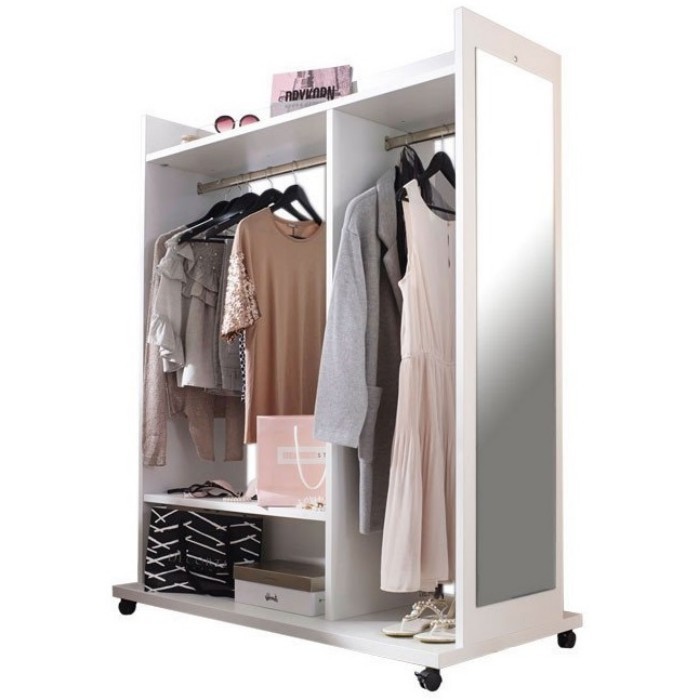 dressboxopenwardrobeunitonwheelsandwithsidemirror120cmwide