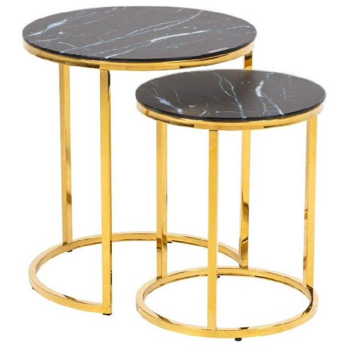 Promo Alisma Nest Of Tables Set Of 2 Goldblack Marble Effect Glass Top