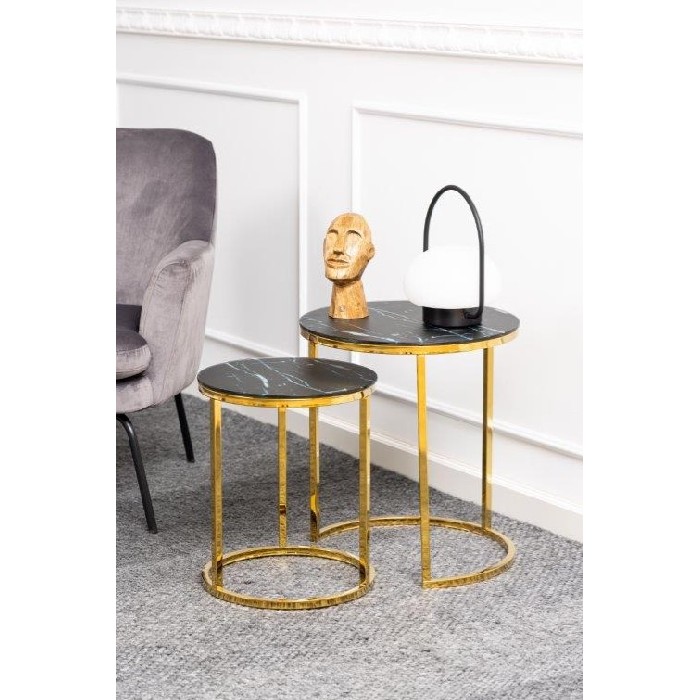 Promo Alisma Nest Of Tables Set Of 2 Goldblack Marble Effect Glass Top
