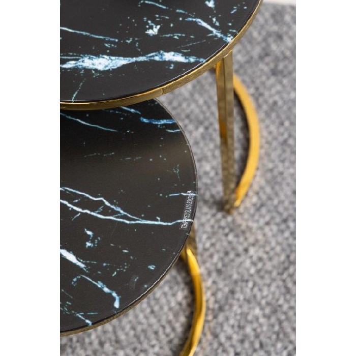 Promo Alisma Nest Of Tables Set Of 2 Goldblack Marble Effect Glass Top
