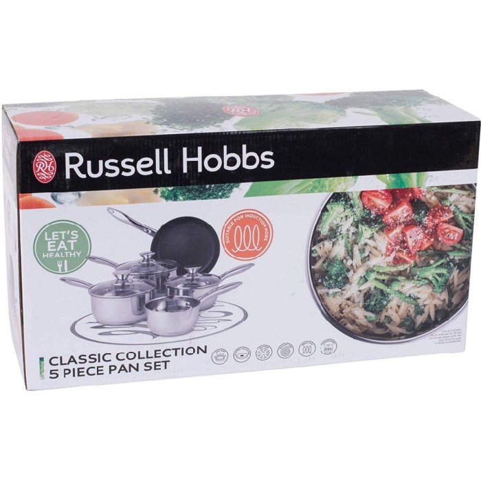 Russell Hobbs Pan Set 5Pc Classic Ssteel Pots Lids Pans Kitchenware