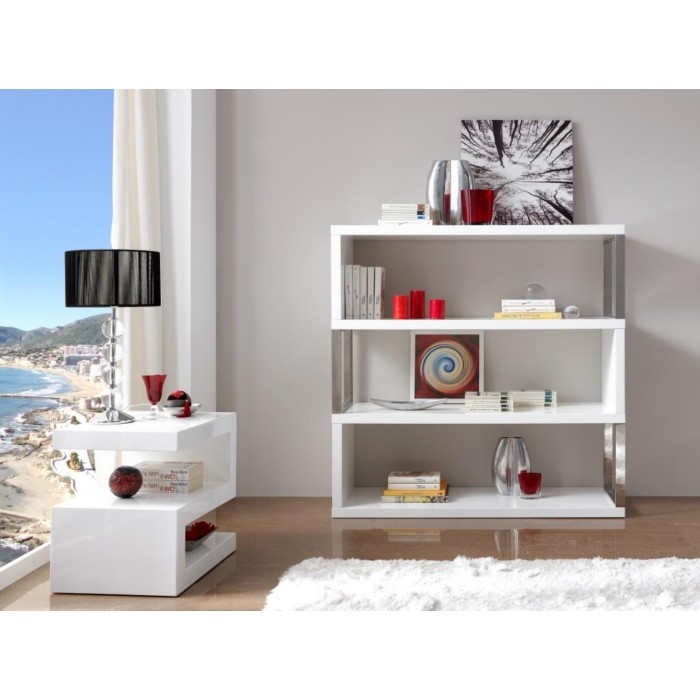 Free Standing Shelf Lacquered Gloss White With Stainless Steel Supports