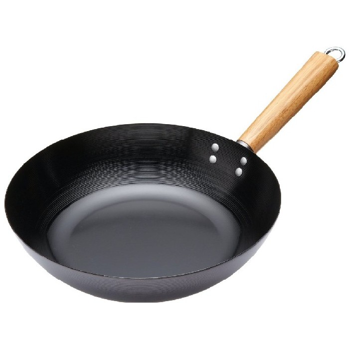 kitchenware/pots-lids-pans/world-of-flavours-oriental-30cm-carbon-steel-non-stick-wok-with-wooden-handle