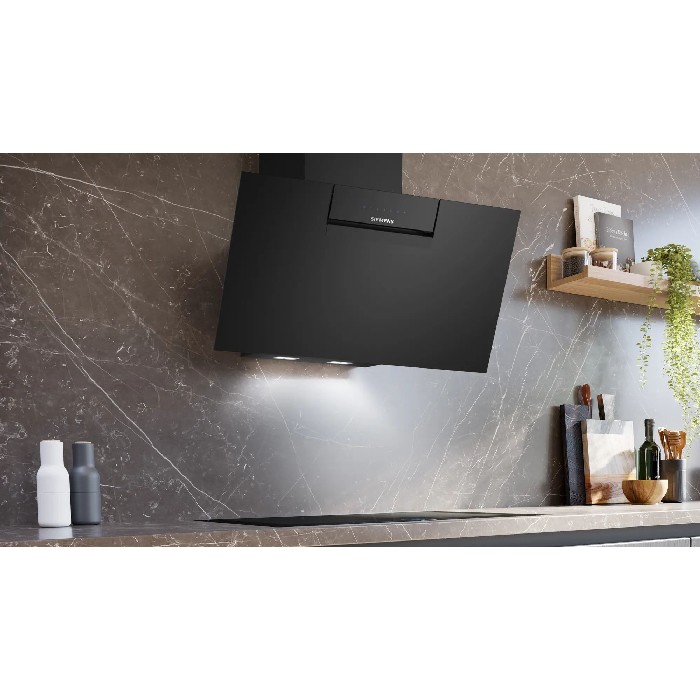 Siemens Lc87kfn60 Iq300 Wall Mounted Cooker Hood 80Cm Clear Glass Black